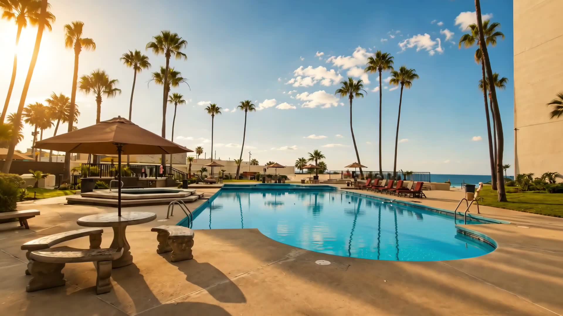 Pool and ocean at Rosarito Inn